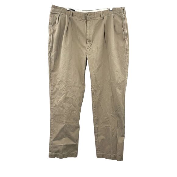 Polo by Ralph Lauren Andrew Pleated Chino Pant 42x32 Khaki Beige Preppy Vintage - Picture 1 of 6